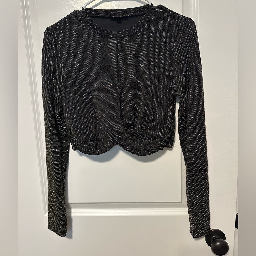 Shinestar Shimmer Cropped Long Sleeve Black and Gold